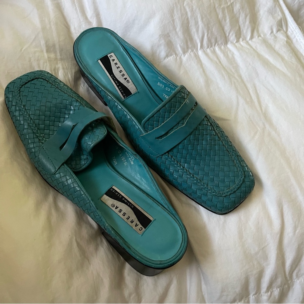 Vintage blue leather slides - Picture 4 of 6